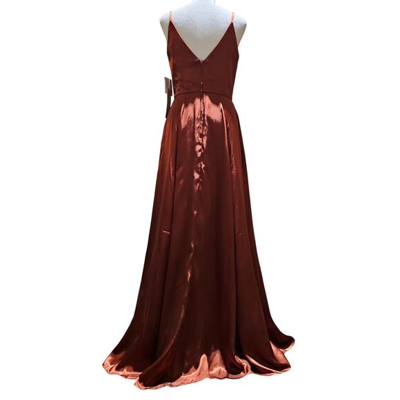 Galina Signature 4 Rust Satin Formal Gown Long Maxi Dress Bridesmaid Evening - Picture 3 of 13